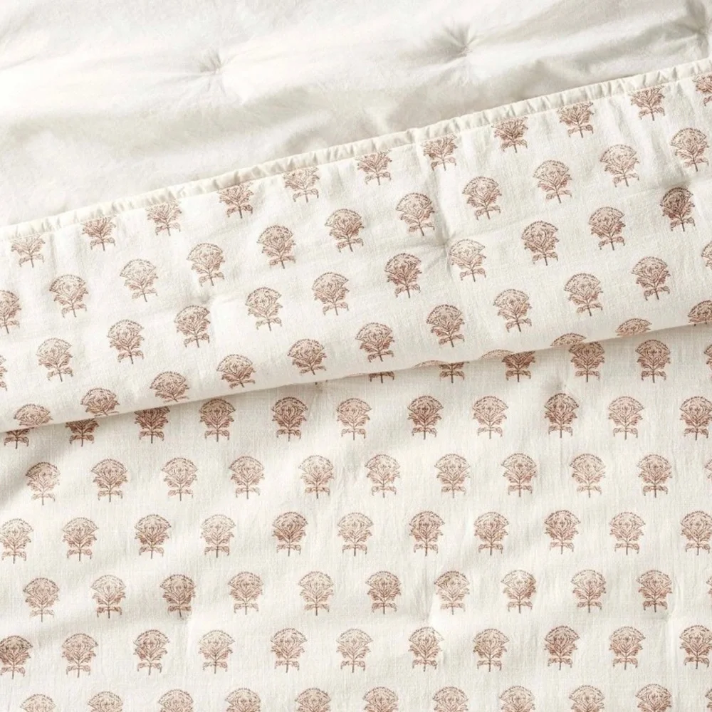Full/Queen Lofty Cotton Slub Woodblock Print Floral Quilt Threshold Studio McGee